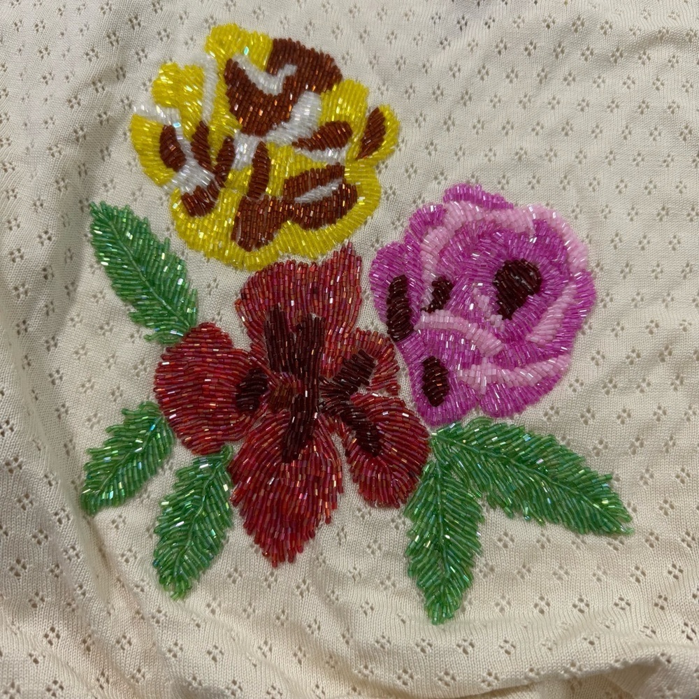 Charlotte Tarantola Beaded Bolero Cardigan Floral Silk